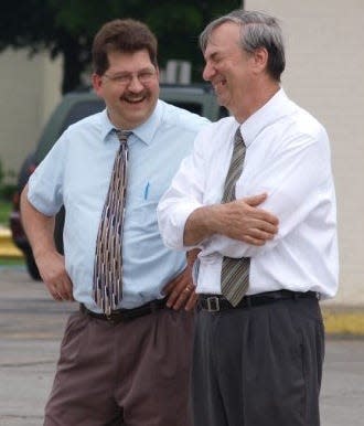 In this file photo, Monroe News Regional Editor Ray Kisonas (left), is shown as a reporter on assignment with the late Charlie Slat, who passed away in 2016. Slat was one of many lifelong friends Kisonas made during a 36-year career at The Monroe News that has come to an end.