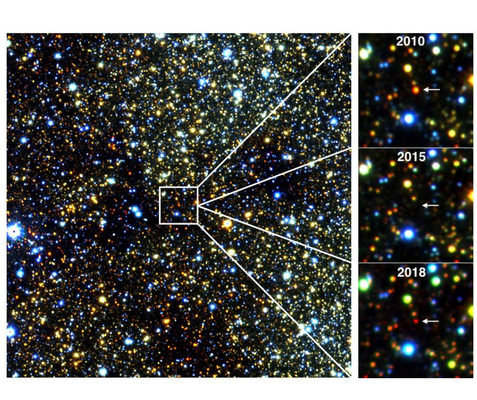 A newborn star explodes in a glowing cloud of gas and dust within 2 years