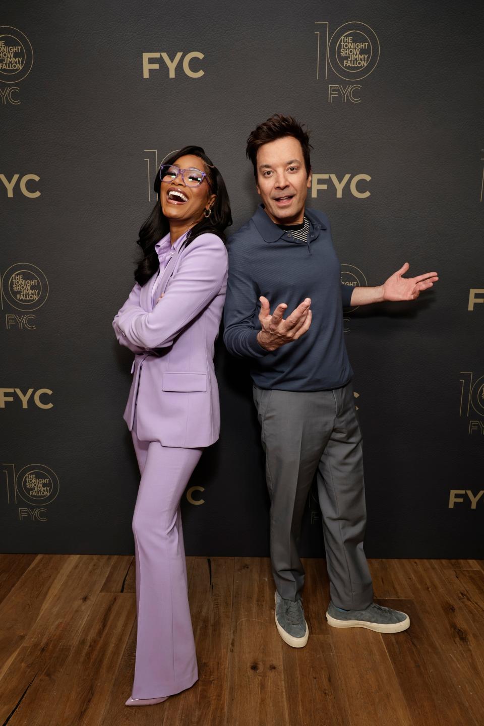 Keke Palmer, left, and Jimmy Fallon at "The Tonight Show Starring Jimmy Fallon" FYC event on April 14