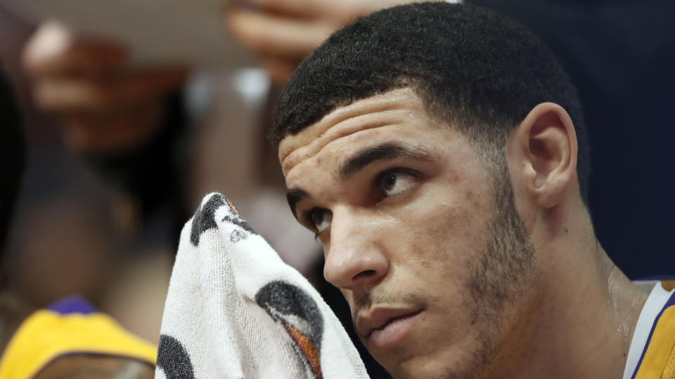 Lakers rookie Lonzo Ball hasn’t played since Jan. 13 with a knee injury. (AP)