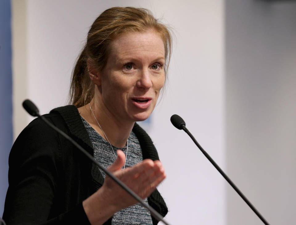 Facebook Head of Policy Managment Monika Bickert participates in a discussion and question-and-answer session about 'Internet Security and Privacy in the Age of Islamic State' at the Washington Institute for Near East Policy February 26, 2016 in Washington, DC. (Photo by Chip Somodevilla/Getty Images)