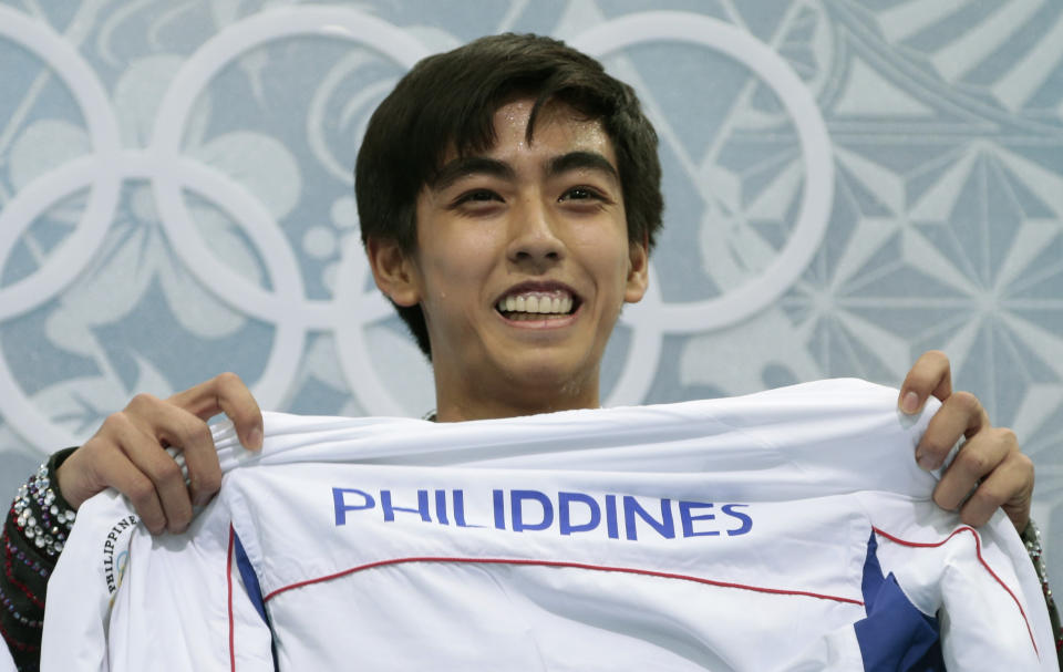 Michael Christian Martinez of the Philippines waits for his results after the men's free skate figure skating final at the Iceberg Skating Palace at the 2014 Winter Olympics, Friday, Feb. 14, 2014, in Sochi, Russia. (AP Photo/Ivan Sekretarev)