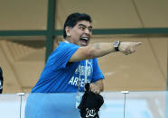 <p>Former Argentina player and captain Diego Armando Maradona in the stands at Nizhny Novgorod Stadium, Russia on June 21, 2018.<br> (Photo by Matteo Ciambelli/NurPhoto via Getty Images) </p>