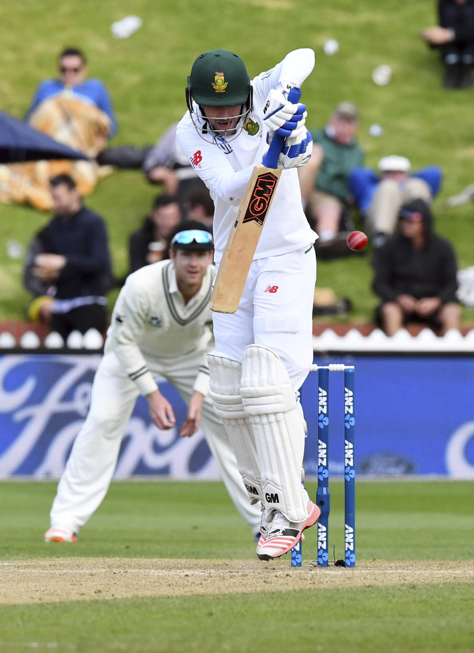 South Africa's Stephen Cook opens his teams second innings against New Zealand during the second cricket test at the Basin Reserve in Wellington, New Zealand, Saturday, March 18, 2017. (Ross Setford/SNPA via AP)