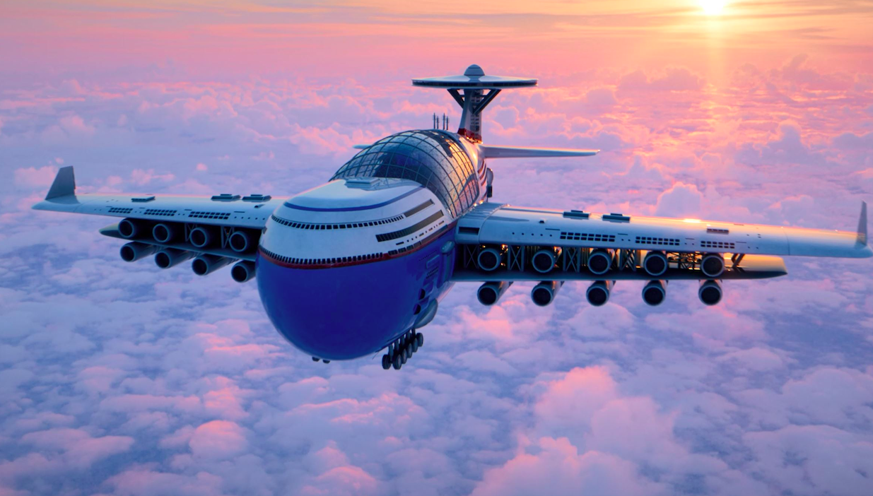 The nuclear-powered Sky Cruise hotel would be able to stay in flight for years at a time. (SWNS)