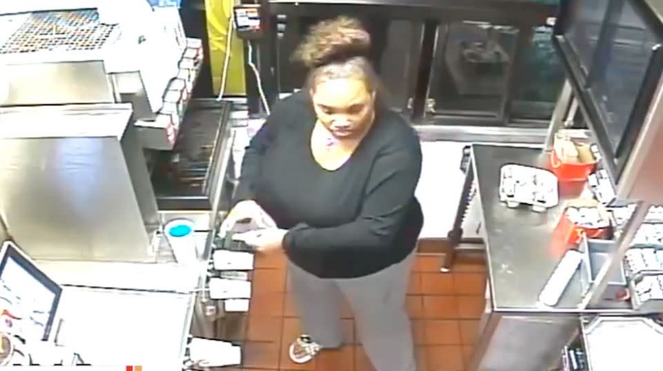 Keen for the full McDonald’s dining experience, she even puts a lid on her drink. Source: Howard County Police Department