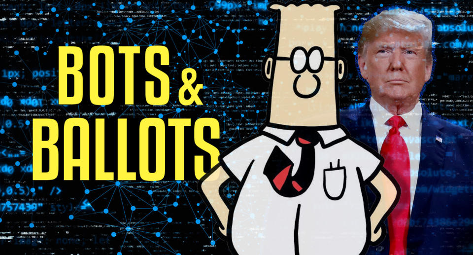 Dilbert and Donald Trump. (Photo illustration: Yahoo News; Dilbert illustration ©Scott Adams, photos: AP, Getty Images)