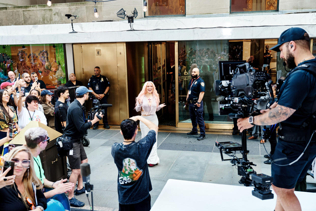 Karol G performs on 30 rock plaza for the TODAY show.  (Tyler Essary / TODAY)