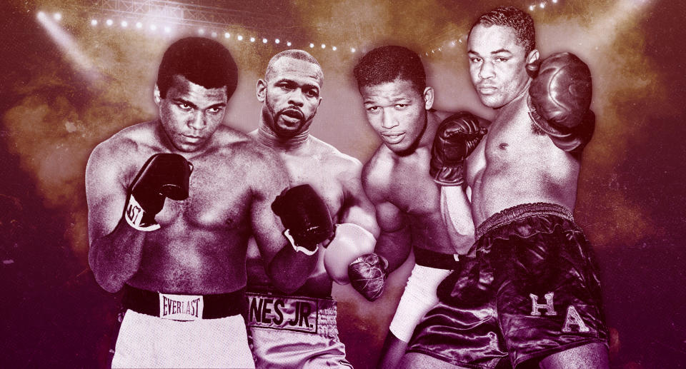 Muhammad Ali, Roy Jones Jr. Sugar Ray Robinson and Henry Armstrong were the first to be drafted in the Yahoo Sports Boxing Legends draft. (Photo illustration by Paul Rosales/Yahoo Sports)