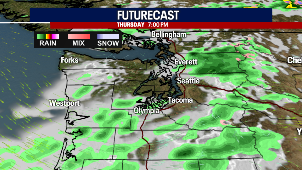 <div>Showers linger in parts of Snohomish County and the higher elevations at 7 tonight in Western Washington.</div> <strong>(FOX 13 Seattle)</strong>