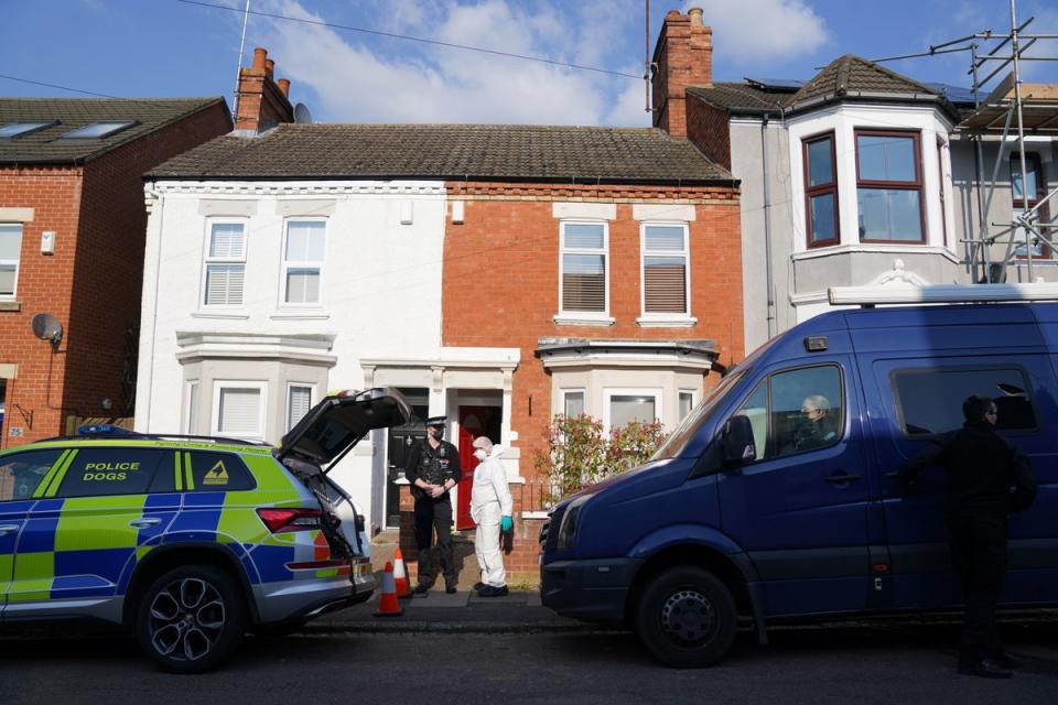 Forensic teams at the three-bed terraced home in Northampton (PA)