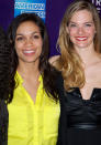 Celebrities in neon fashion: Rosario Dawson brightened up her look in a neon yellow blouse.<br><br>[WENN]