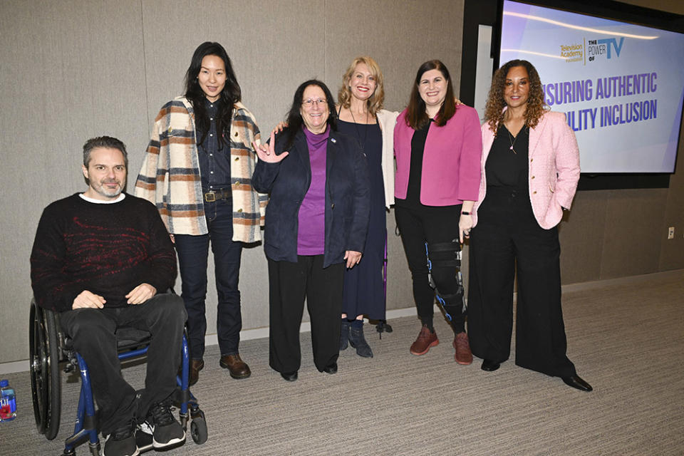 David Renaud, Sue Ann Pien, Tari Hartman Squire, Eileen Grubba, Lauren Appelbaum, and Karen Horne seen at The Television Academy “Power of TV: Ensuring Authentic Disability Inclusion” panel at The Television Academy on Thursday, March 7, 2024, in Los Angeles.