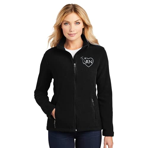 RN Zip Up Fleece Jacket with Pockets | Nurse Gift (Black, Medium)