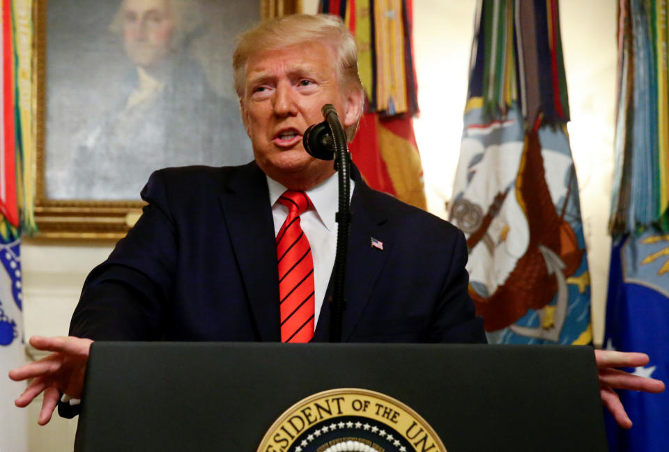 US president Donald Trump details the military operation that resulted in the death of Isis leader Abu Bakr al-Baghdadi (Picture: Reuters)