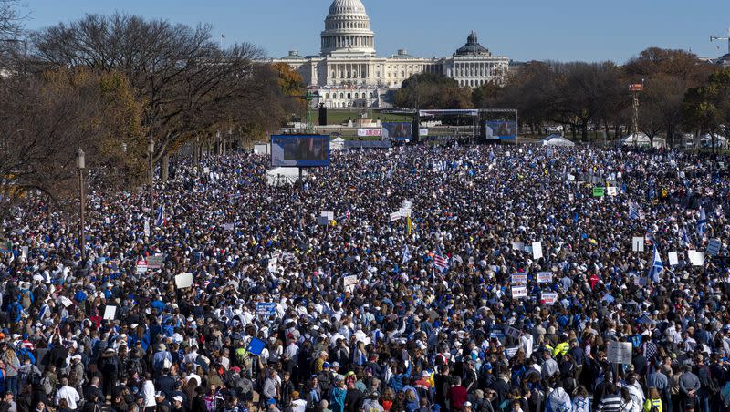 People attend the March for Israel rally on Tuesday, Nov. 14, 2023, on the National Mall in Washington.