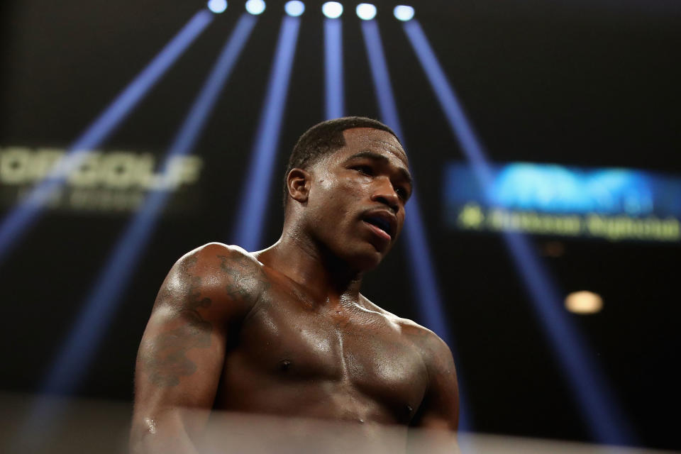 LAS VEGAS, NEVADA - JANUARY 19:  Adrien Broner walks to his corner during the WBA welterweight championship against Manny Pacquiao at MGM Grand Garden Arena on January 19, 2019 in Las Vegas, Nevada. (Photo by Christian Petersen/Getty Images)