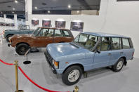 <p>There aren't a lot of British cars in the museum, but there are several Land Rover products including this pair of Range Rovers. In the background is an early two-door model, while in the foreground is one of the later four-door cars. Both are claimed to be from 1969, even though the three-door Range Rover didn't appear until 1970; the five-door followed in 1981.</p>