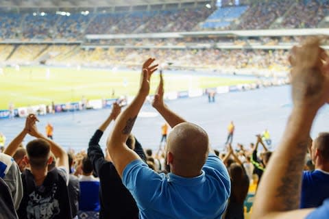 Fans in a sports stadium - Credit: AP