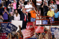 U.S. President Donald Trump appears on stage at a rally in Harrisburg, Pennsylvania, U.S. April 29, 2017. REUTERS/Carlo Allegri/Files