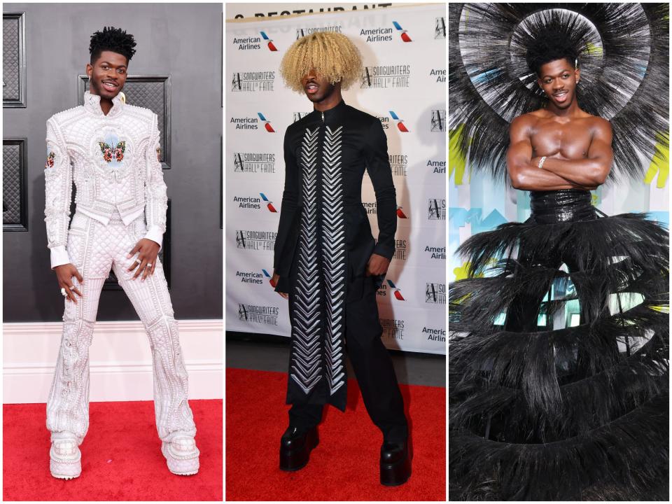 Lil Nas X at the Grammys, the Songwriters Hall of Fame Induction and Awards Gala, and the MTV VMAs in 2022.