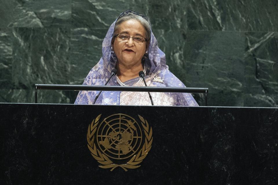 <span class="caption">Bangladesh’s Prime Minister Sheikh Hasina addresses the 74th session of the United Nations General Assembly at the U.N. headquarters, Friday, Sept. 27, 2019.</span> <span class="attribution"><a class="link " href="https://newsroom.ap.org/detail/UNGeneralAssemblyBangladesh/41c3bd8ca88a434280038b0d6251885e/photo?Query=sheikh%20AND%20hasina&mediaType=photo&sortBy=&dateRange=Anytime&totalCount=936&currentItemNo=1" rel="nofollow noopener" target="_blank" data-ylk="slk:AP Photo/Kevin Hagen;elm:context_link;itc:0;sec:content-canvas">AP Photo/Kevin Hagen</a></span>