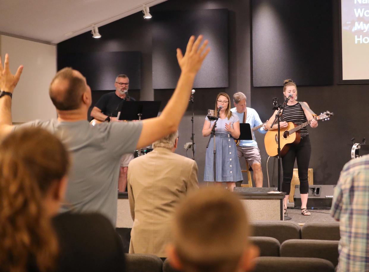 Alliance Christian Center's Praise Team leads attendees in song Thursday, May 2, 2024, at the National Day of Prayer program at Alliance Christian Center.