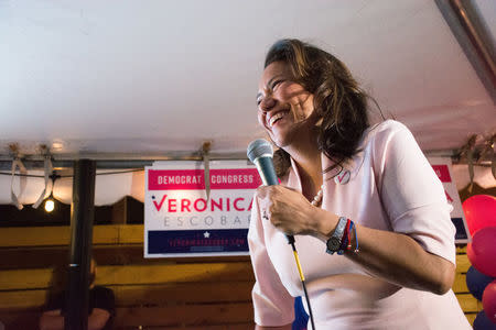 Former El Paso County Judge, Veronica Escobar, reacts after winning her Democratic primary race for the 16th congressional district in El Paso, Texas, U.S., March 6, 2018. Picture taken March 6, 2018. REUTERS/Julio-Cesar Chavez