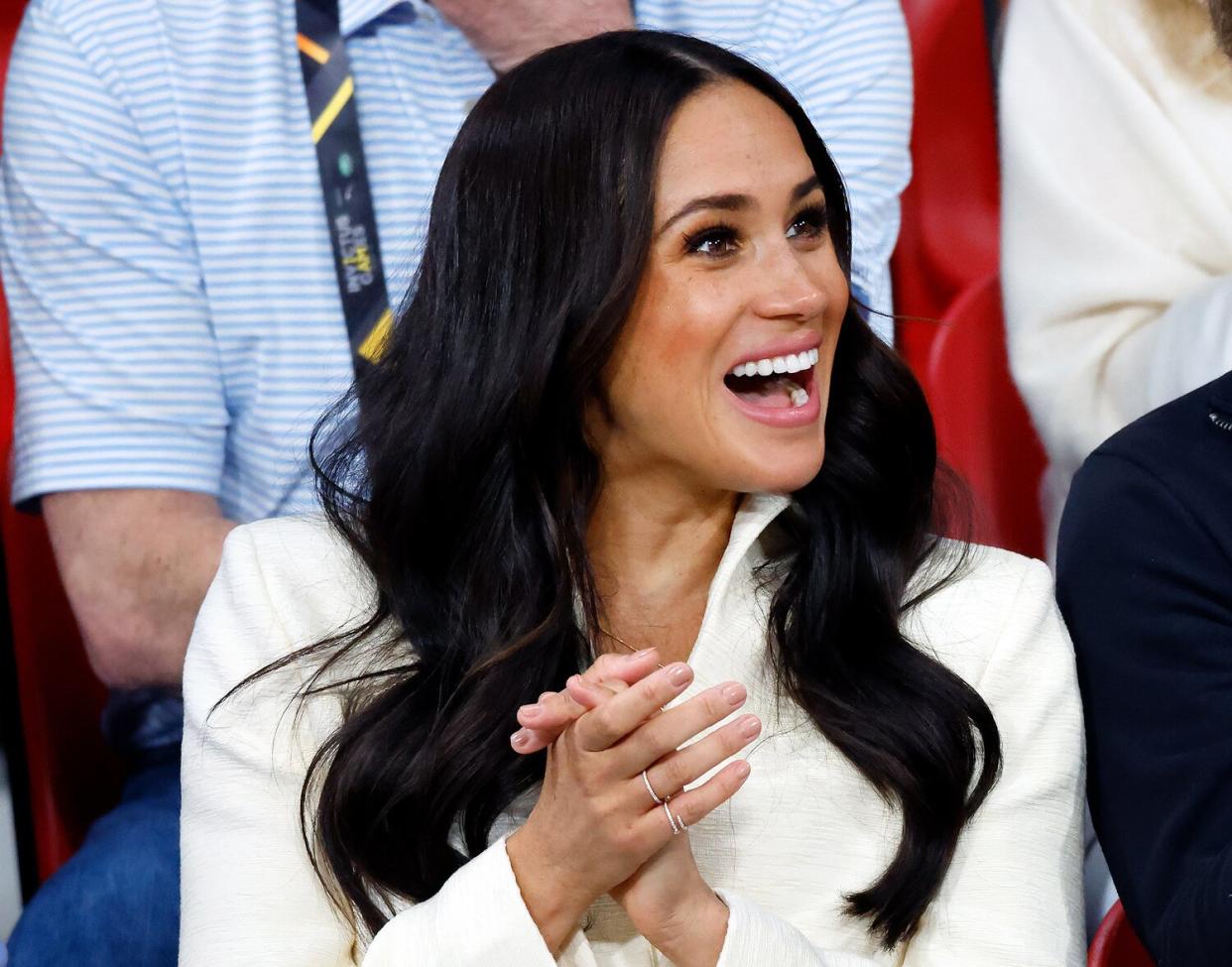 Meghan, Duchess of Sussex watches the sitting volley ball competition on day 2 of the Invictus Games 2020 at Zuiderpark on April 17, 2022 in The Hague, Netherlands.