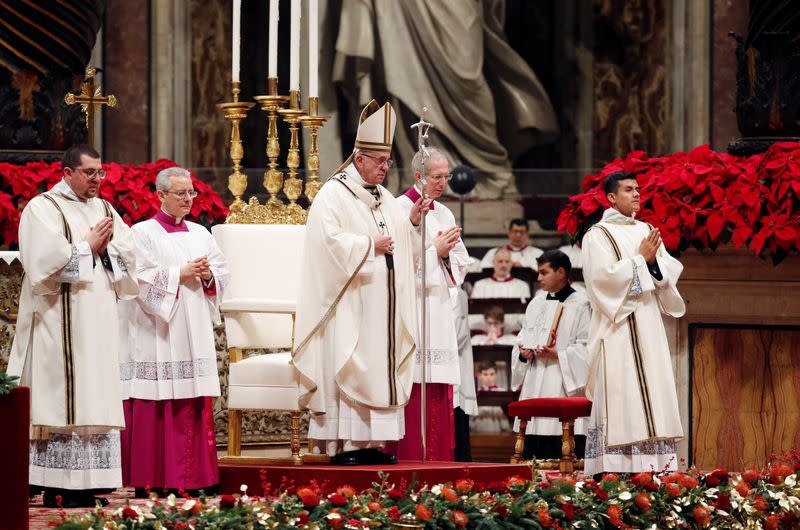 Pope Francis leads the Christmas Eve mass in Saint Peter's Basilica at the Vatican