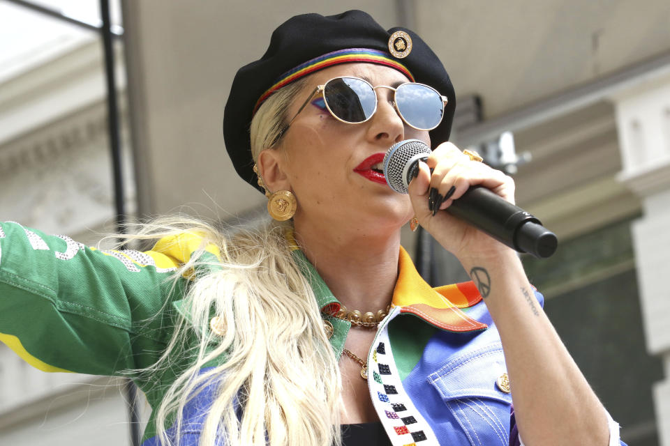 Lady Gaga participates in the second annual Stonewall Day honoring the 50th anniversary of the Stonewall riots, hosted by Pride Live and iHeartMedia, in Greenwich Village on Friday, June 28, 2019, in New York. (Photo by Greg Allen/Invision/AP)