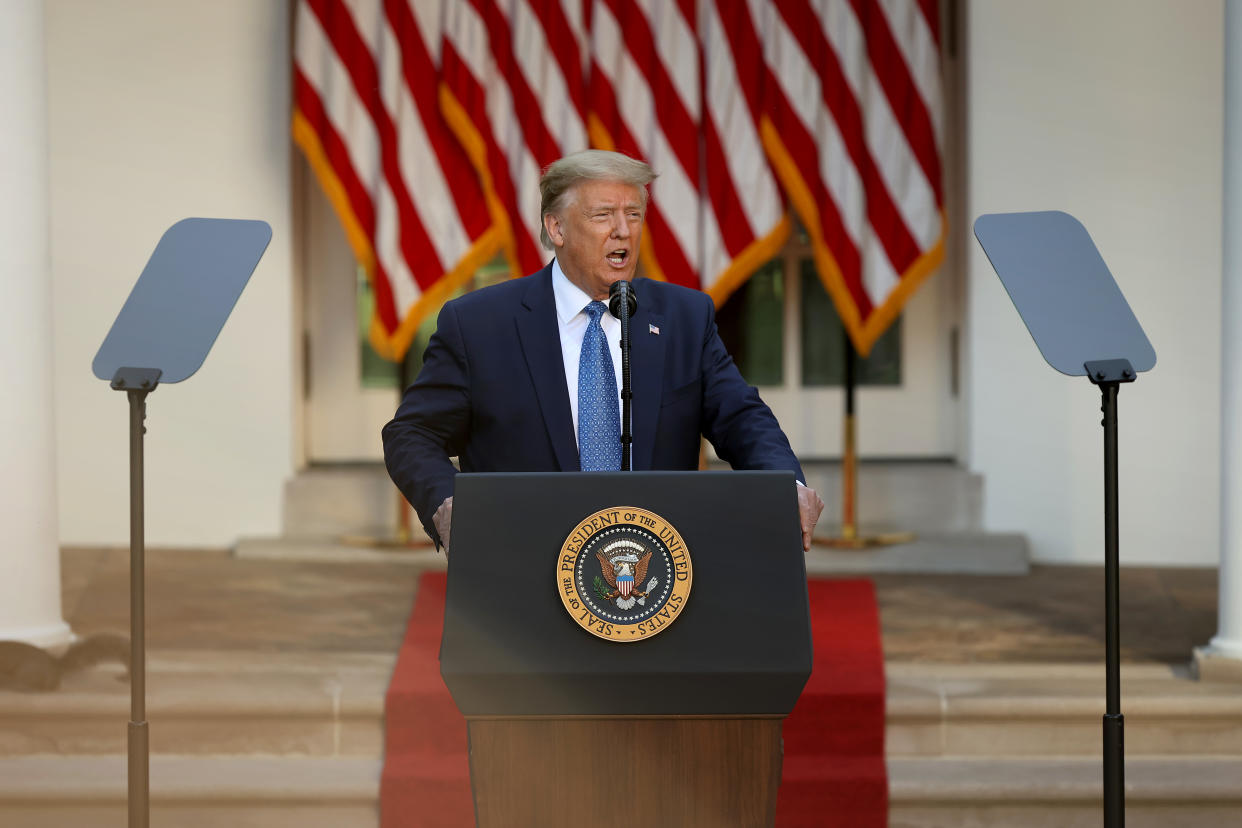 Donald Trump bei einer Pressekonferenz im Rosengarten des Weißen Hauses (Bild: Chip Somodevilla/Getty Images)