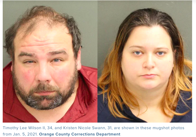 受虐男童的34歲的繼父Timothy Lee Wilson II和31歲生母Kristen Nicole Swann目前已移送法辦。（翻攝《 Global News》 網站 / Orange County Corrections Department 提供）
