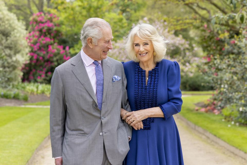 Charles and Camilla in Buckingham Palace Gardens on April 10, the day after their 19th wedding anniversary (Millie Pilkington/Buckingham Palace) (PA Wire)
