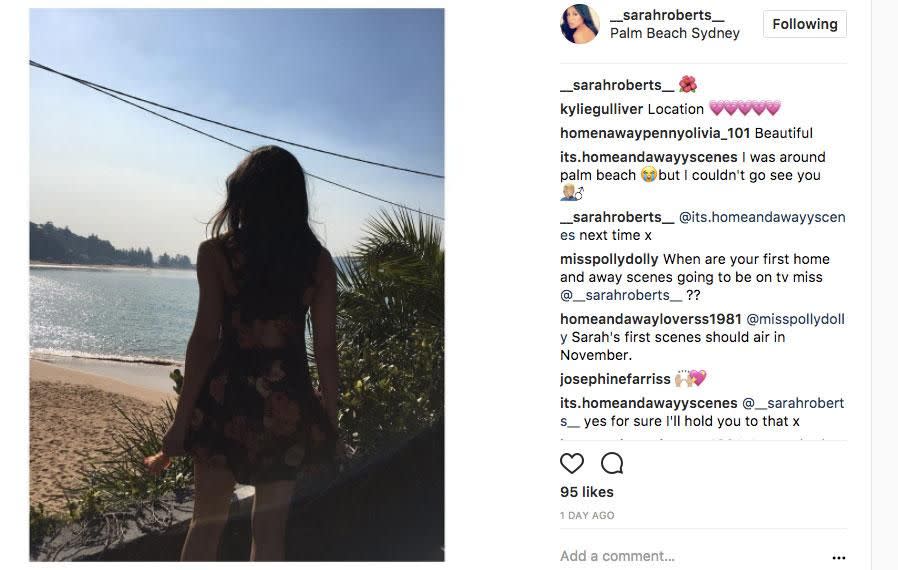 Sarah seems to already be a fan favourite with viewers of Home and Away, even though she's not expected to appear on screen for quite some time. Source: Instagram