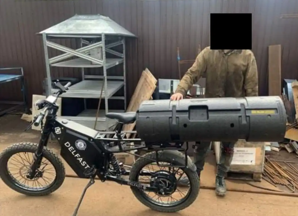 The bikes have been modified to hold the anti-tank missiles. (electrek)