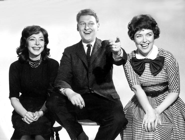 (L-R) Elaine May, Mike Nicholas and Dorthy Loudon, appearing as regular panelists in the NBC program "Laugh Line" from 1959