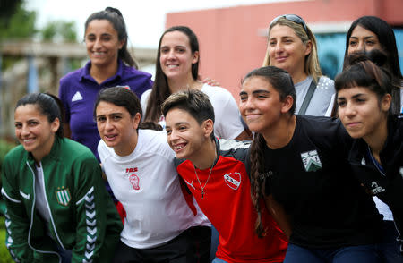 FILE PHOTO: The captains of the principal Argentinian soccer teams pose for a picture after the presentation of the women's professional soccer league, in Buenos Aires, Argentina. March 16, 2019. REUTERS/Agustin Marcarian/File Photo