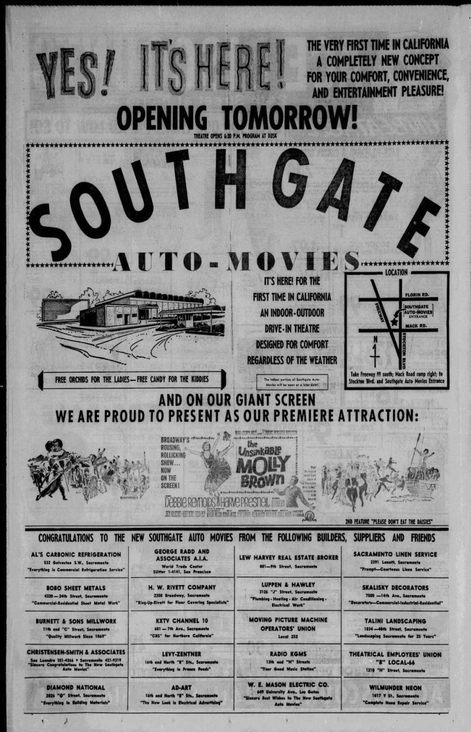 An advertisement for Southgate Auto Drive-in appears in a Sept. 3, 1964, edition of The Sacramento Bee