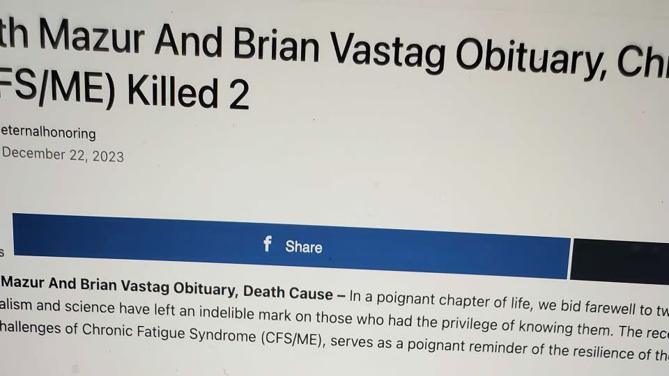 Scammers posted obituaries claiming Brian Vastag died together with his former partner, Beth Mazur. - Obtained by CNN