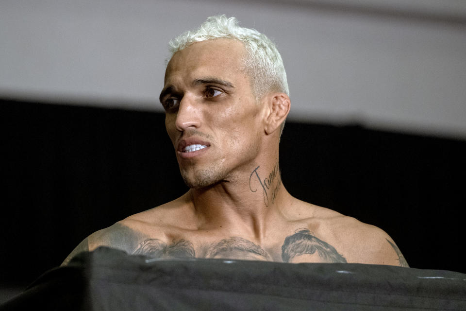 Charles Oliveira, pictured here during his weigh-in for UFC 274.