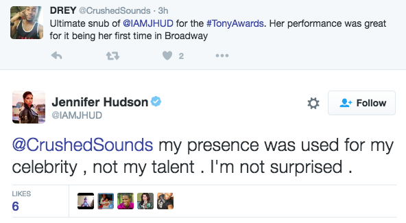 Jennifer Hudson Had a Jaw-Dropping Response to Her 2016 Tony Awards Snub