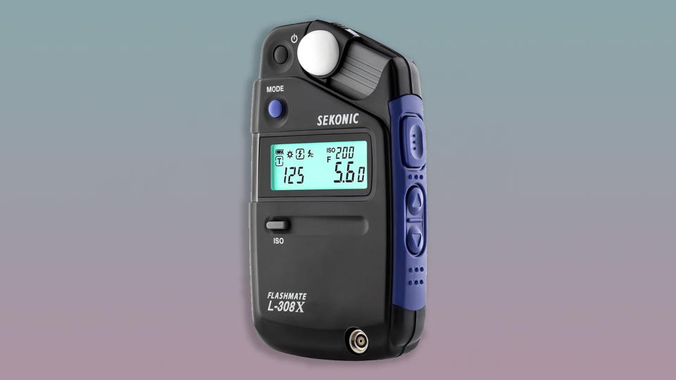 A sekonic light meter against a gradient background