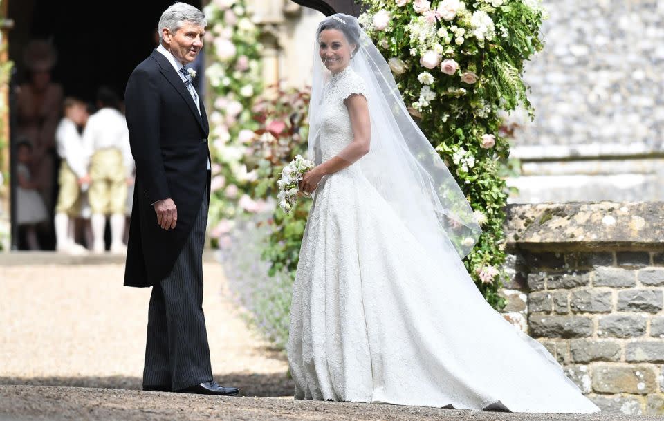 All eyes were on Pippa Middleton on Saturday as she married hedge fund manager James Matthews - pictured here with her father. Source: Getty