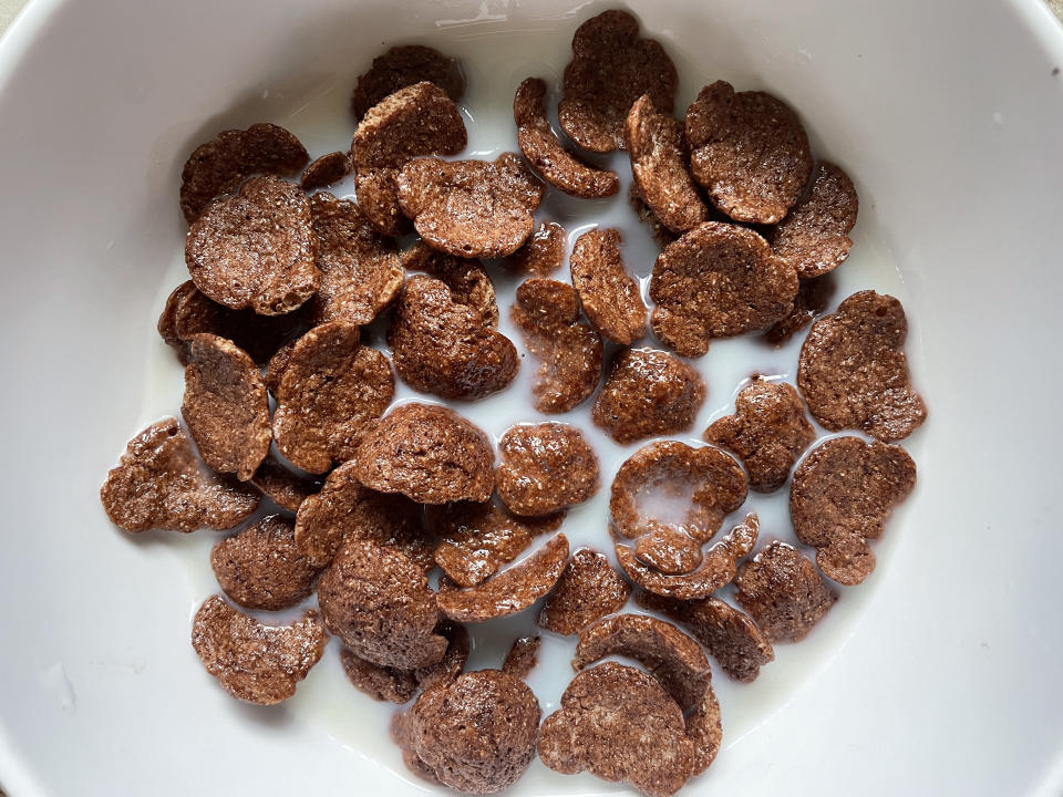 Schoko-Flakes in einer Schüssel mit Milch