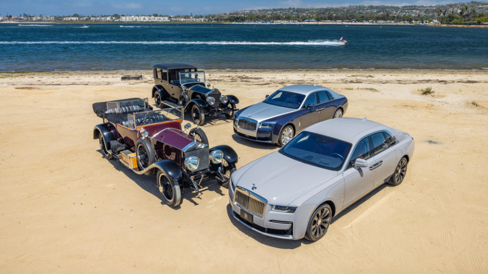 Clockwise from left: examples of Rolls-Royce’s Springfield Silver Ghost from 1923 and 1921, respectively, meet their descendants in San Diego, Calif. - Credit: Rolls-Royce Motor Cars NA