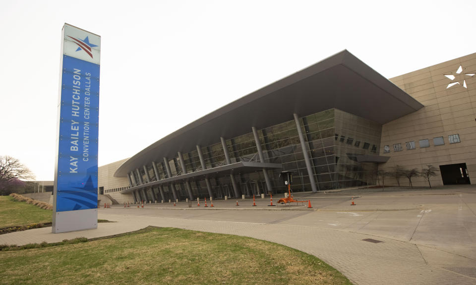 The Kay Bailey Hutchison Convention Center stands on March 16, 2021 in Dallas, Texas. The U.S. government plans to transfer up to 3,000 immigrant teenagers to the center.  (Ron Jenkins/Getty Images)