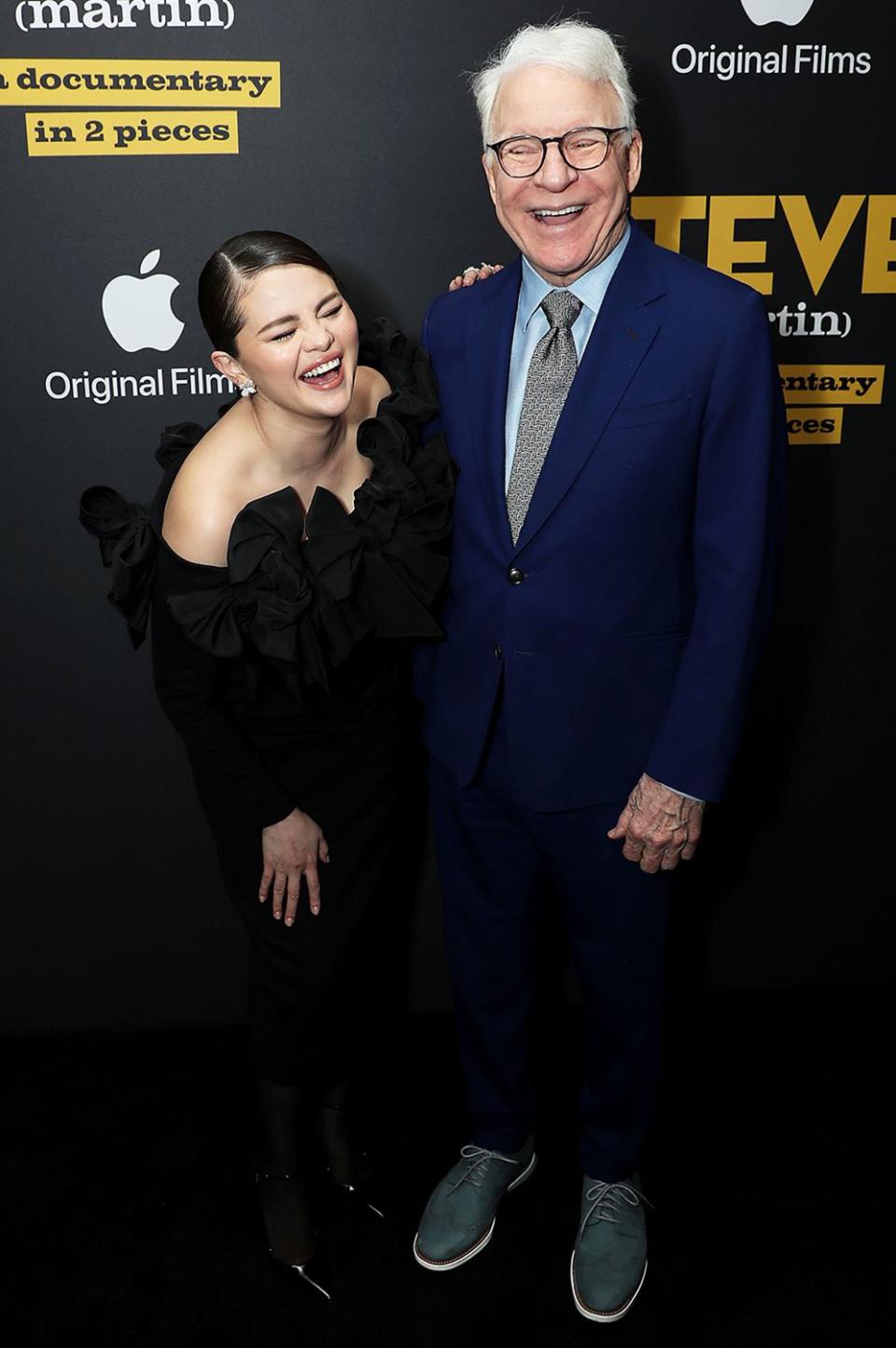 <p>Marion Curtis/StarPix for Apple TV+/INSTARimages</p> Selena Gomez (left) and Steve Martin at the premiere of his documentary in NYC