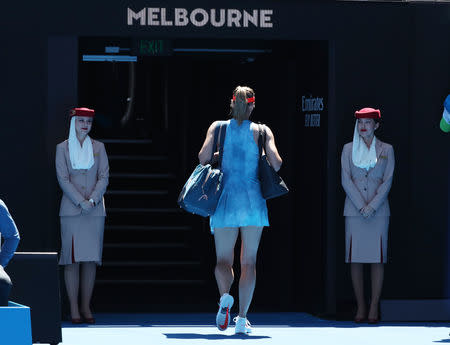 Tennis - Australian Open - Fourth Round - Melbourne Park, Melbourne, Australia, January 20, 2019. Russia's Maria Sharapova leaves after losing the match to Australia's Ashleigh Barty. REUTERS/Lucy Nicholson