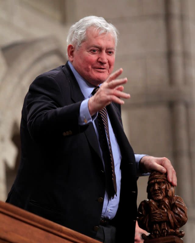 FILE PHOTO: Former Canadian PM Turner gestures in the House of Commons on Parliament Hill in Ottawa